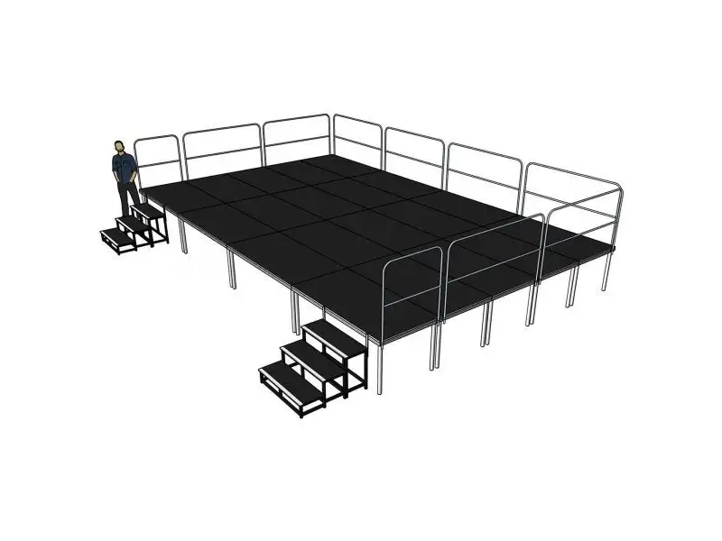 Podium opgebouwd in een evenementenzaal