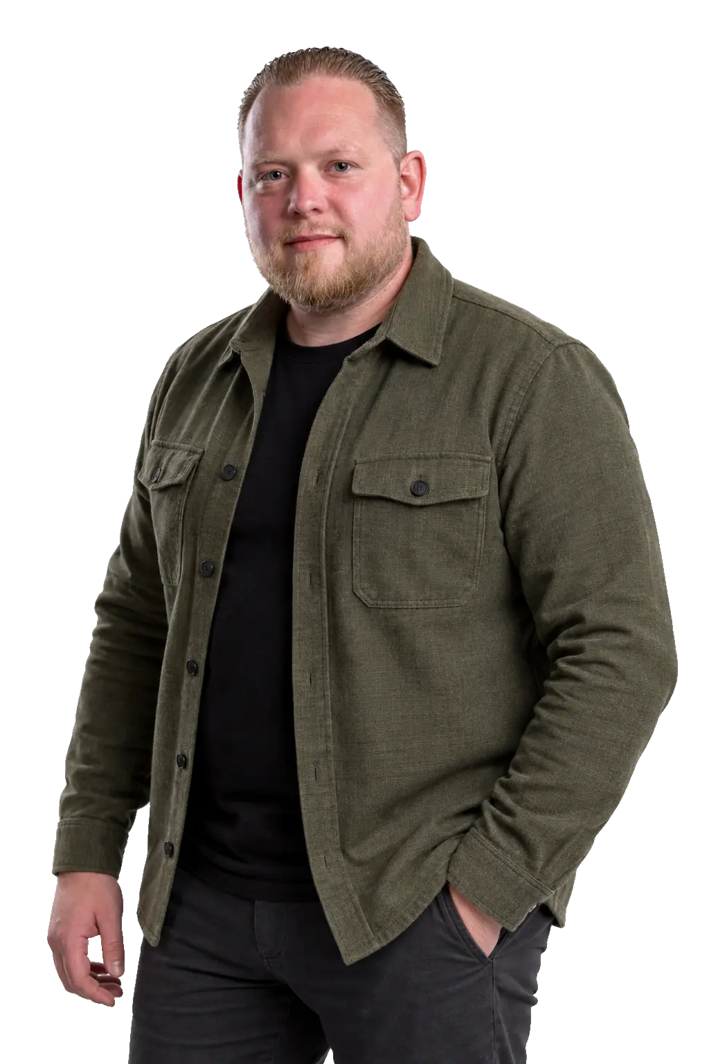Kevin Froger in een groen overshirt